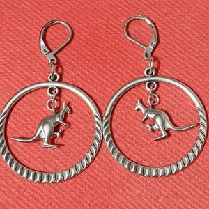 Kangaroo Mama & Joey Leverback Hook Earrings - - LadybugfeetDesigns -