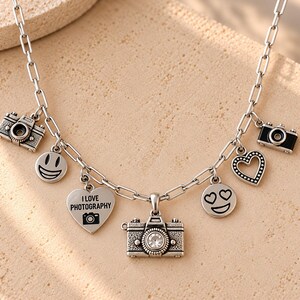 I Love Photography Multi Charm Link Necklace, Silver - 20 inch - - LadybugfeetDesigns -