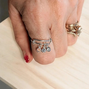 Mother's Birthstone Charm Ring, Silver