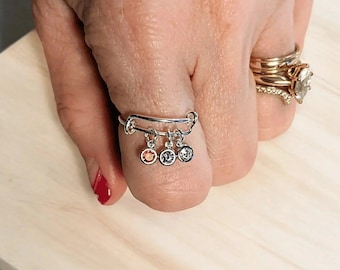 Mother's Birthstone Charm Ring, Silver