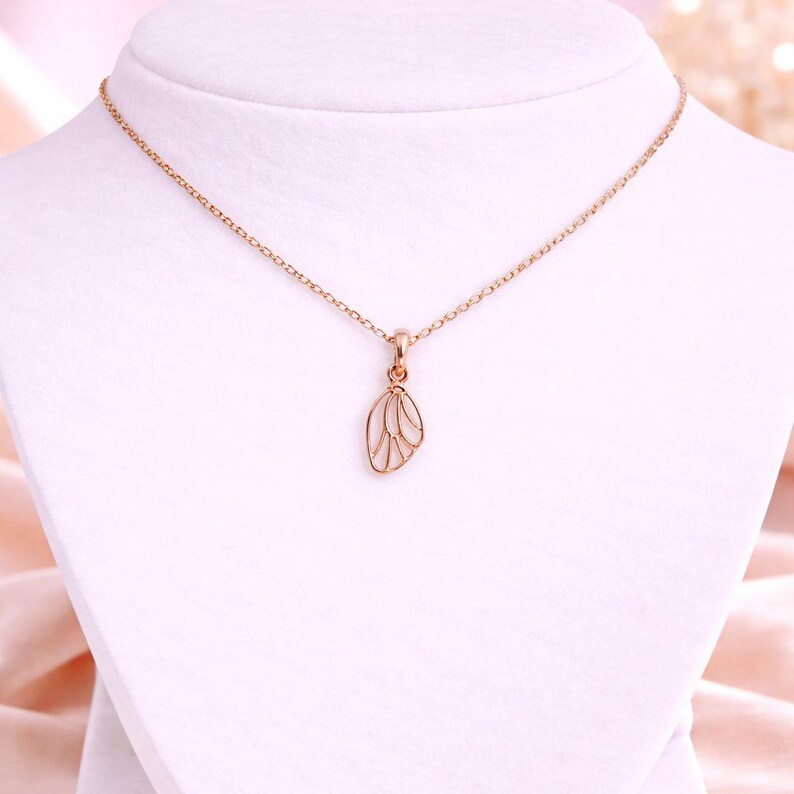 Butterfly/Fairy Wing Rose Gold necklace/earrings set, 18 inch - - LadybugfeetDesigns -