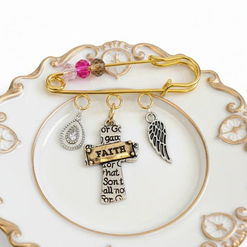 Faith Safety Pin Brooch, Purse Charm - - LadybugfeetDesigns -