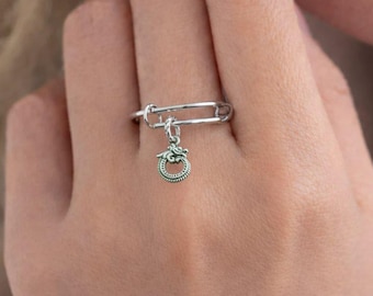 Dragon Charm Ring, Silver