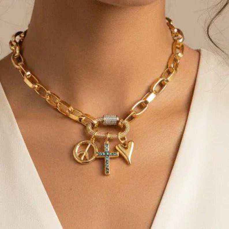 Peace & Love Carabiner Necklace, Gold - 20 inch - - LadybugfeetDesigns -