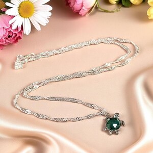 Multi Faceted CZ Turtle Necklace, Sterling Silver - 20 inch - - LadybugfeetDesigns -