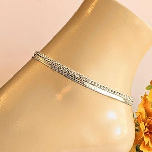 Silver Herringbone Chain Anklet - - LadybugfeetDesigns -