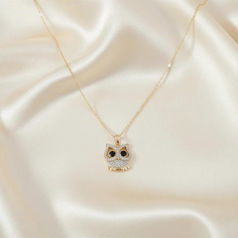 CZ Owl necklace, Gold - 20 inch - - LadybugfeetDesigns -
