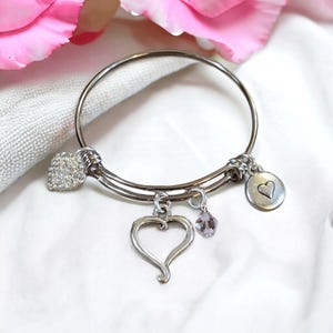 Child's Birthstone Heart Bangle - - LadybugfeetDesigns -
