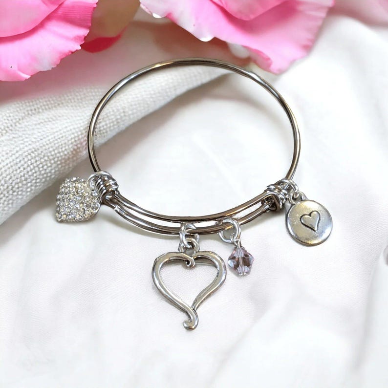 Child's Birthstone Heart Bangle - - LadybugfeetDesigns -