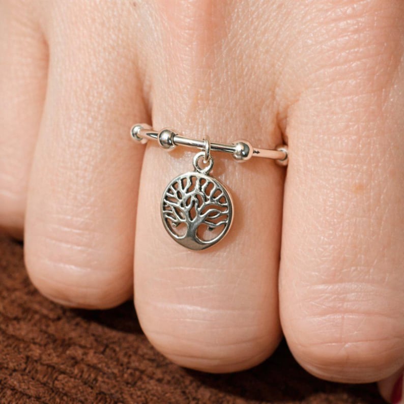 Sterling Silver Tree of Life Adjustable Charm Ring - - LadybugfeetDesigns -