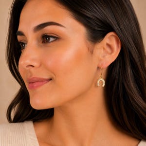 CZ Horseshoe dangle earrings, Gold - - LadybugfeetDesigns -