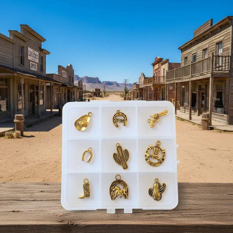 Wild West Themed Charm Box - 9 pc., Gold - - LadybugfeetDesigns -