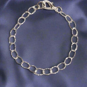 925 Sterling Silver Hammered Oval Link Charm Bracelet Base - D.i.y. - Build Your Charm Bracelet! - - LadybugfeetDesigns -
