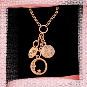 Crescent Moon Copper Charm Keeper Necklace, 18-24 inch - - LadybugfeetDesigns -