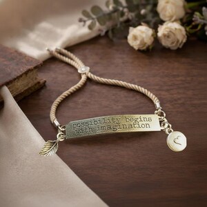Possibility Begins with Imagination adjustable bolo bracelet - - LadybugfeetDesigns -