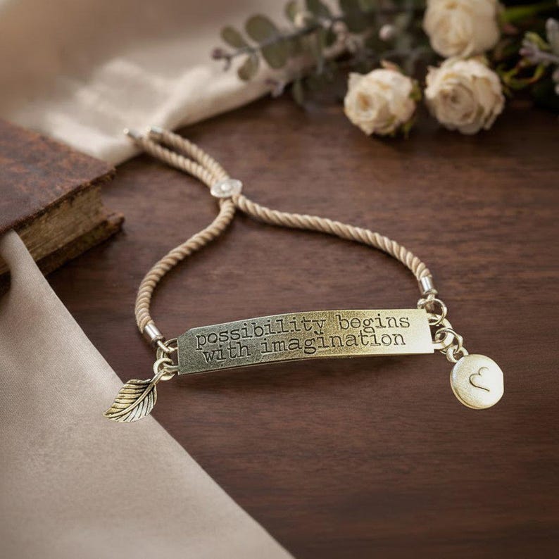 Possibility Begins with Imagination adjustable bolo bracelet - - LadybugfeetDesigns -