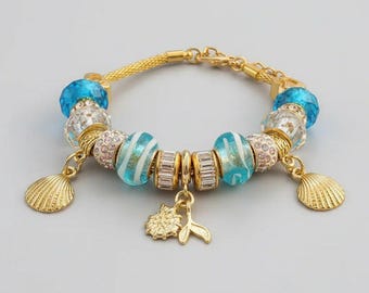 Whale Tail European beaded bracelet - Gold