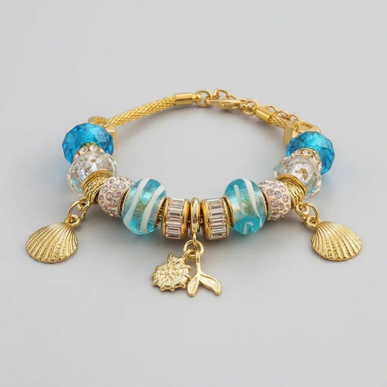 Whale Tail European beaded bracelet - Gold - - LadybugfeetDesigns -