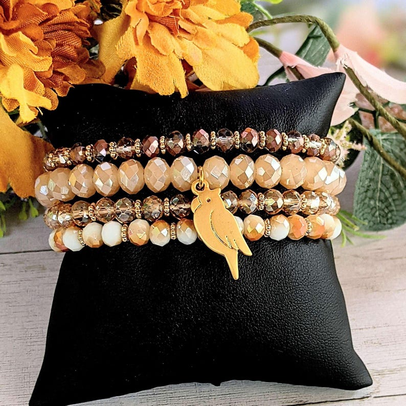 Parrot Champagne Stretch Bracelet Stack - - LadybugfeetDesigns -