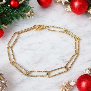 Diamond Cut Gold Paperclip Chain Bracelet - - LadybugfeetDesigns -