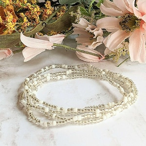 Beaded Stretch Cord Anklet-Clear Breeze - - LadybugfeetDesigns -