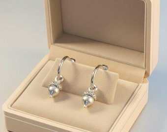 Acorn Hoop Earrings, Silver - 16mm