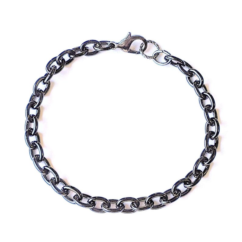 Black Stainless Steel Oval Link Charm Bracelet Base - D.i.y. - Build Your Charm Bracelet! - - LadybugfeetDesigns -