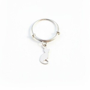 Kitten Adjustable Charm Ring, Silver - - LadybugfeetDesigns -