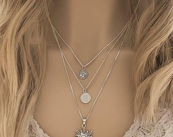 Energy, Power, Positivity Layered Necklace Set, Silver