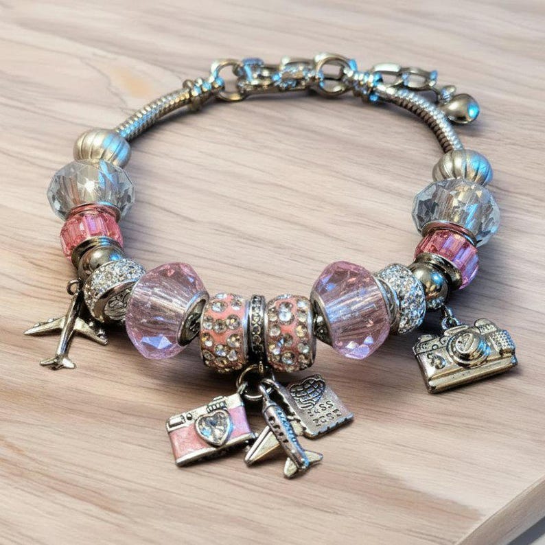 Travel/Vacation European beaded bracelet - Silver - - LadybugfeetDesigns -