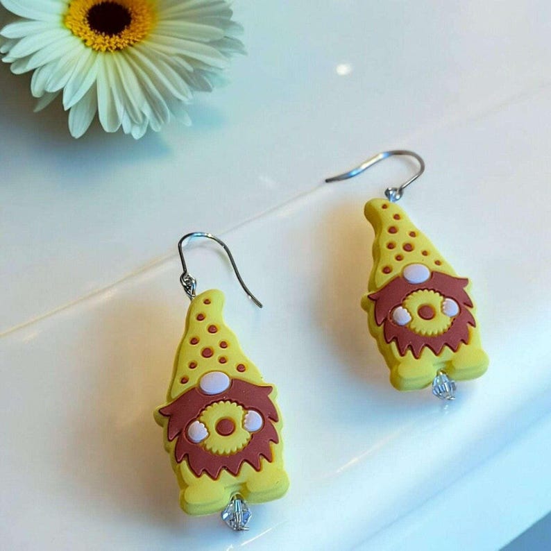 Sunflower Gnome Earrings - - LadybugfeetDesigns -