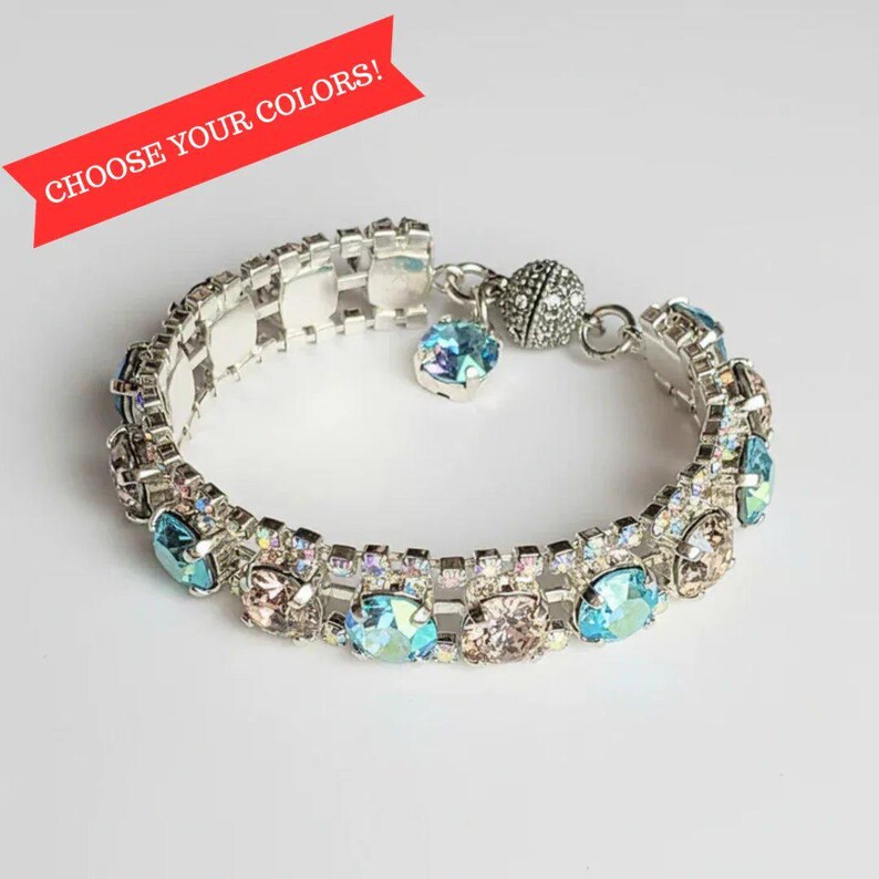 Blue Multi Faceted Crystal Rhinestone Bracelet-Bridal Jewelry-Child Size - - LadybugfeetDesigns -