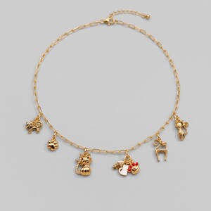 Feline Persuasion Multi Charm Link Necklace, Gold- 20 inch - - LadybugfeetDesigns -