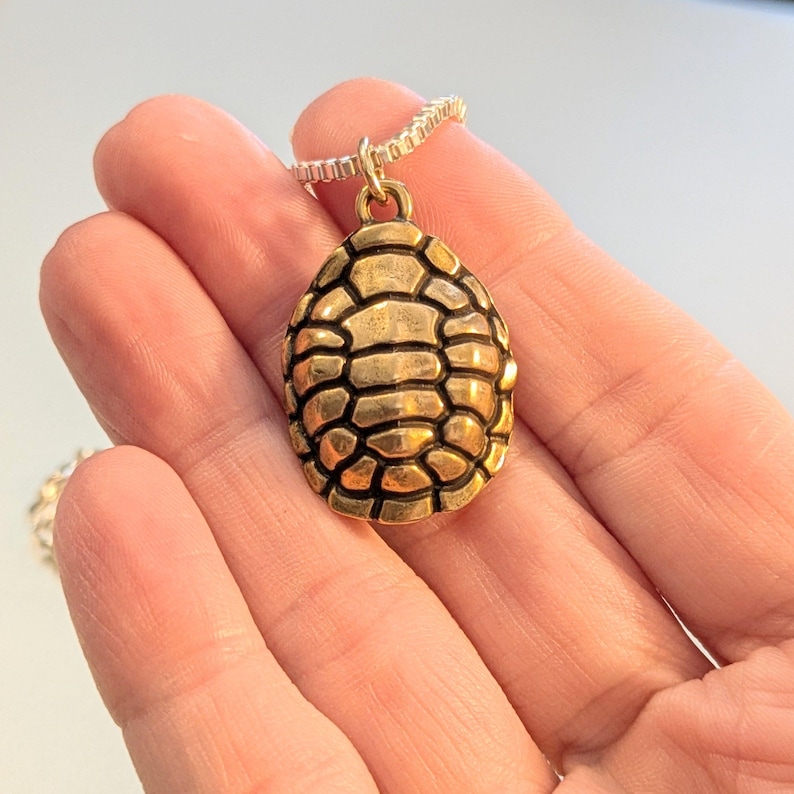 Two Tone Turtle Shell Necklace, Sterling Silver- 24 inches - - LadybugfeetDesigns -