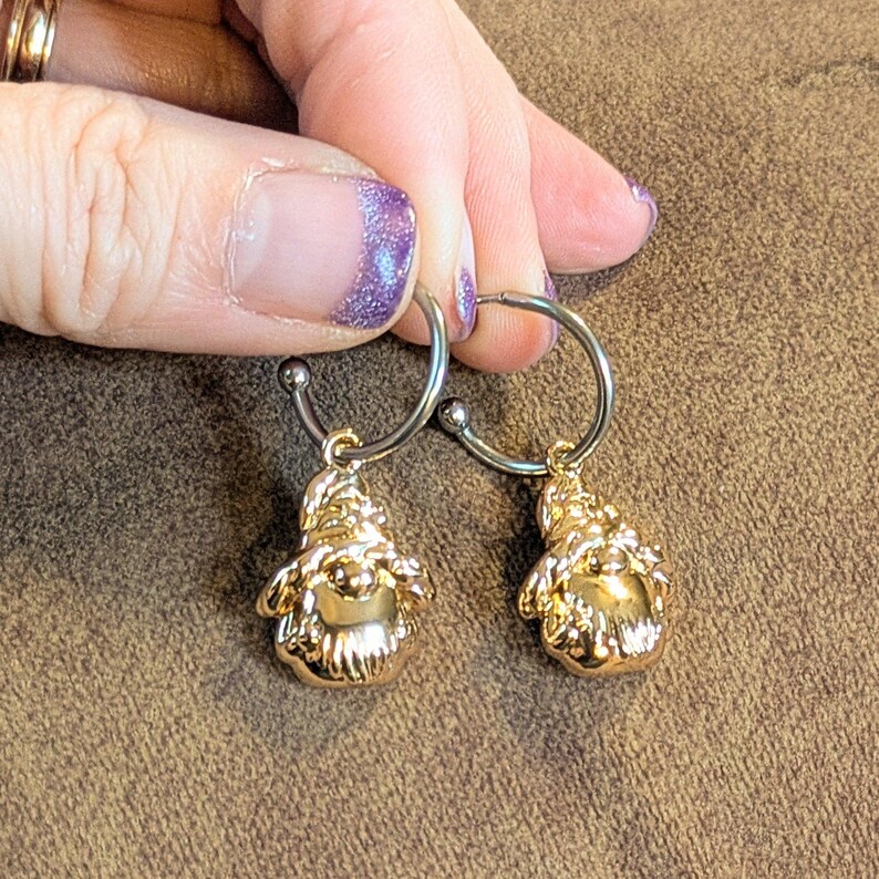 Two-Tone Gnome Hoop Earrings, Silver - 16mm - - LadybugfeetDesigns -