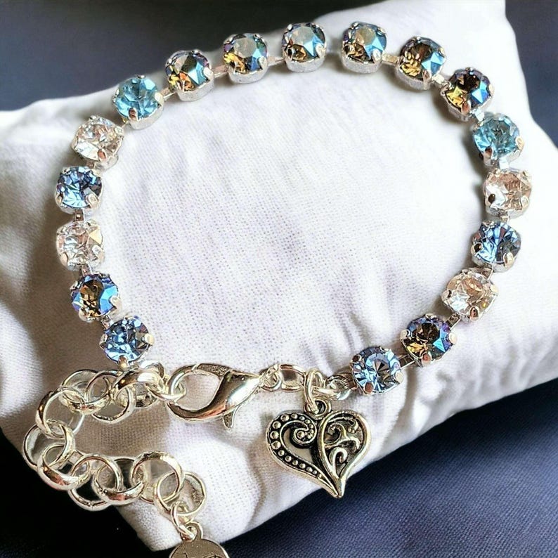 Fancy Filigree Heart Faceted Crystal Bracelet - - LadybugfeetDesigns -