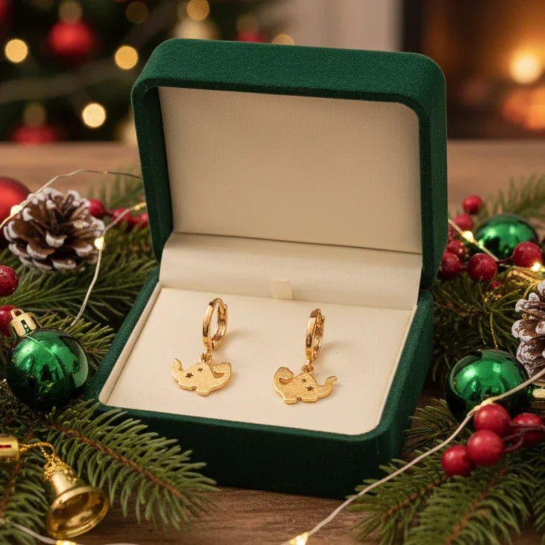 Dinosaur Huggie Hoop earrings, Gold - 15mm - - LadybugfeetDesigns -