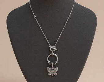 Butterfly Sterling Silver Toggle Charm Necklace, 20 inches