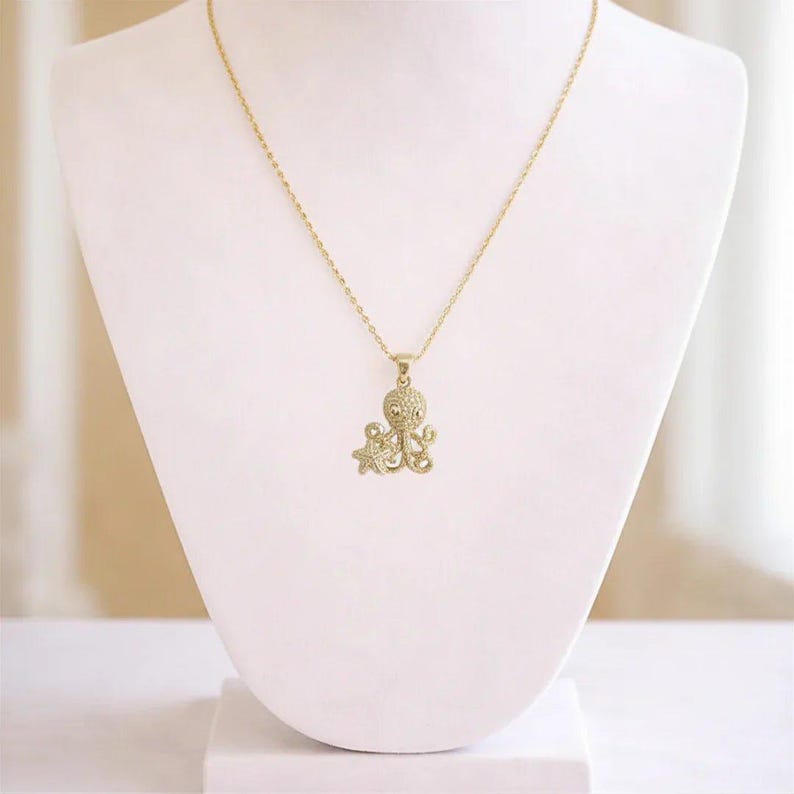 CZ Octopus necklace, Gold - 20 inch - - LadybugfeetDesigns -