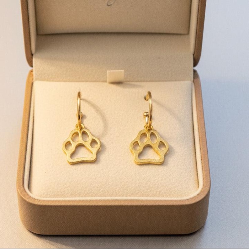 Dog Paw Hoop earrings, Gold - 16mm - - LadybugfeetDesigns -