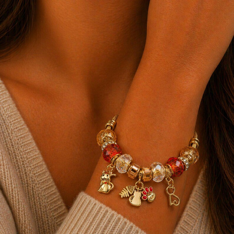 MEOW European beaded bracelet - Gold - - LadybugfeetDesigns -