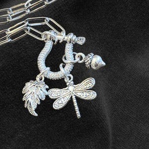 Forest Friends Dragonfly Shackle Clasp Carabiner Necklace, Silver - Adjusts up to 20 inches - - LadybugfeetDesigns -