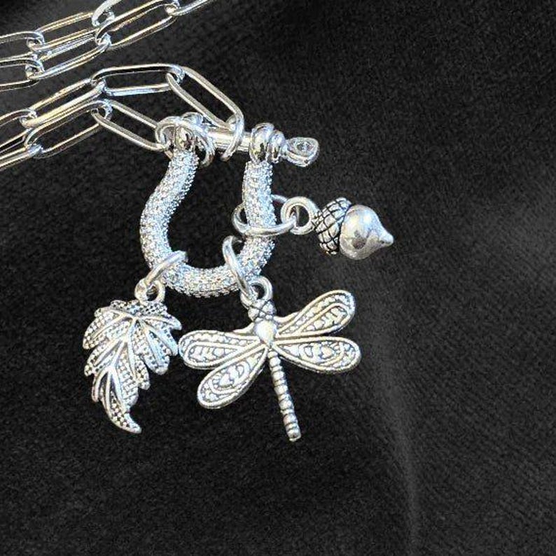Forest Friends Dragonfly Shackle Clasp Carabiner Necklace, Silver - Adjusts up to 20 inches - - LadybugfeetDesigns -