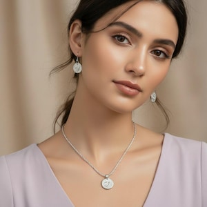 Crescent Moon Star charm necklace and Earring set, Sterling Silver