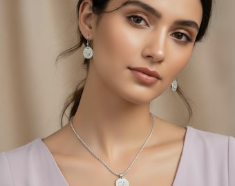Crescent Moon Star charm necklace and Earring set, Sterling Silver