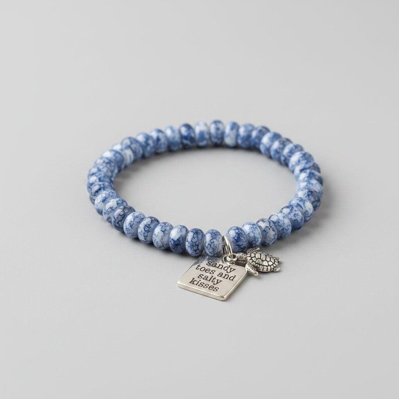 Sandy Toes and Salty Kisses Beaded Stretch Bracelet - - LadybugfeetDesigns -