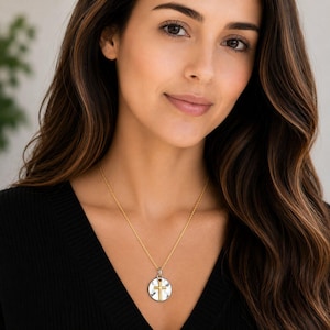 Gold Cross on Silver Two-Tone Necklace, 20 inches - Gold - - LadybugfeetDesigns -