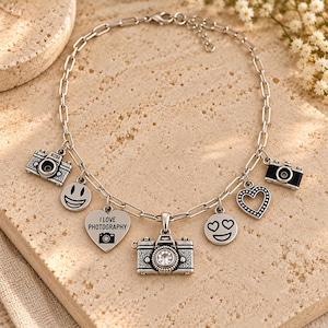 I Love Photography Multi Charm Link Necklace, Silver - 20 inch - - LadybugfeetDesigns -