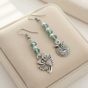 Mismatched Owl crystal hook earrings - - LadybugfeetDesigns -
