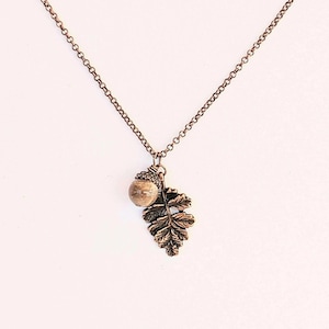 Acorn Oak Leaf Necklace, Antique Copper - - LadybugfeetDesigns -